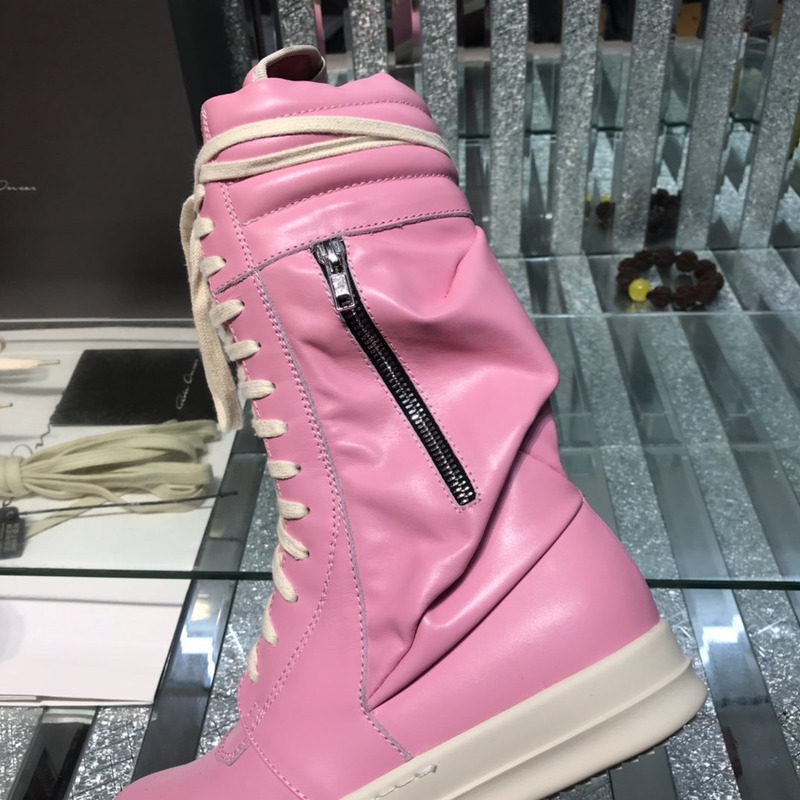 Rick Owens Cargo Basket High-Top Leather Sneakers Pink