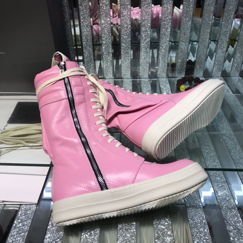 Rick Owens Cargo Basket High-Top Leather Sneakers Pink
