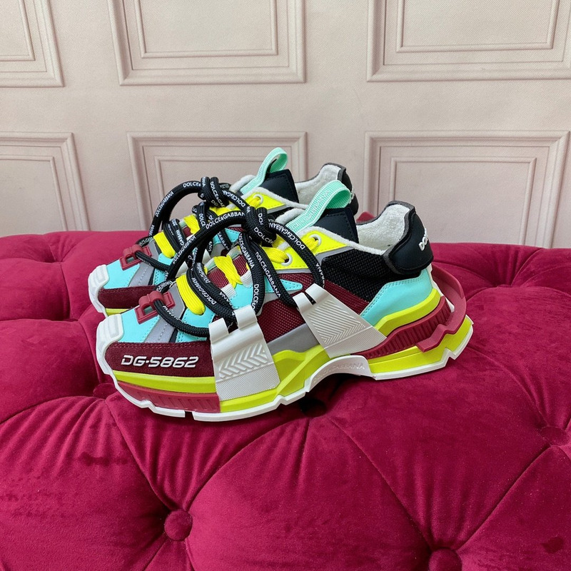 Dolce & Gabbana Panelled Space Multimaterial Sneakers Burgundy/Yellow/White