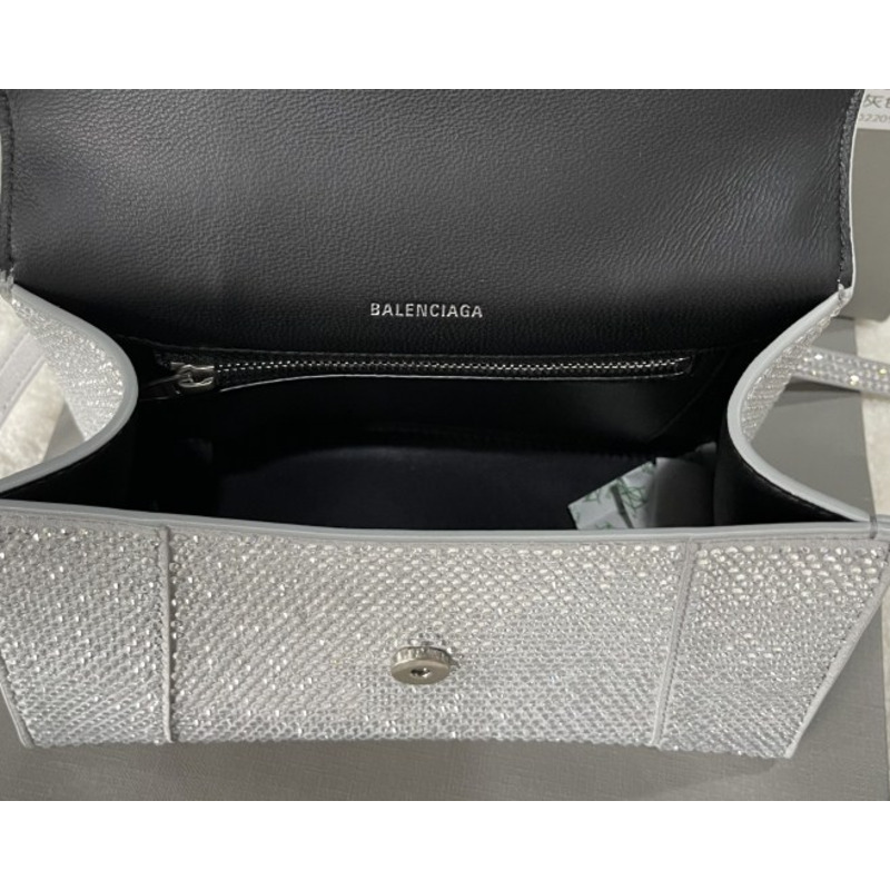 Ba*len*cia*ga hourglass handbag with rhinestones in grey