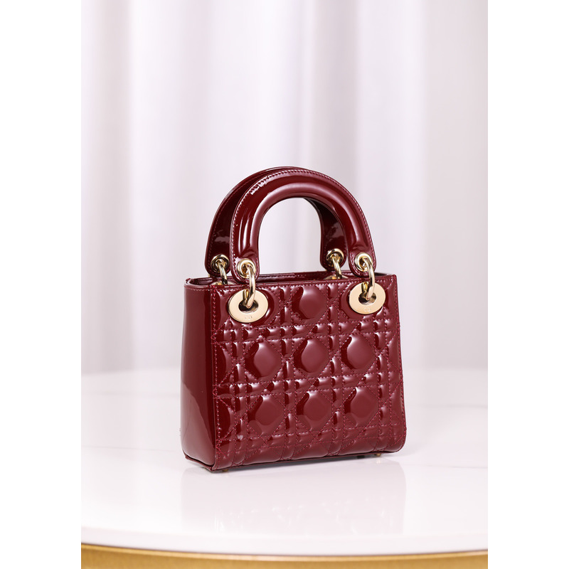 D*or lady mini classic lacquer bag burgundy red