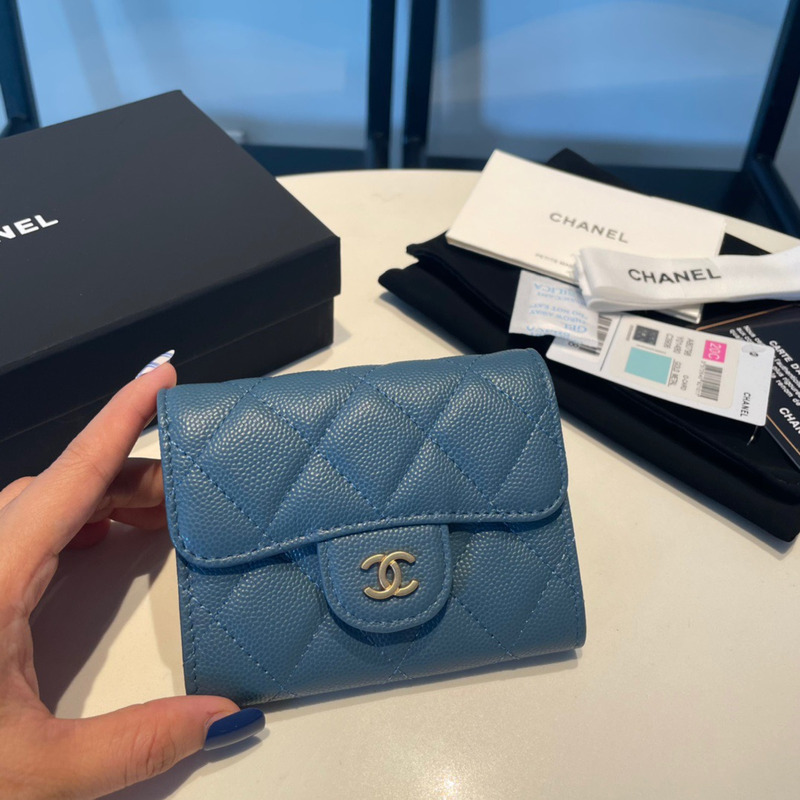 Ch*el classic flap wallet dark blue