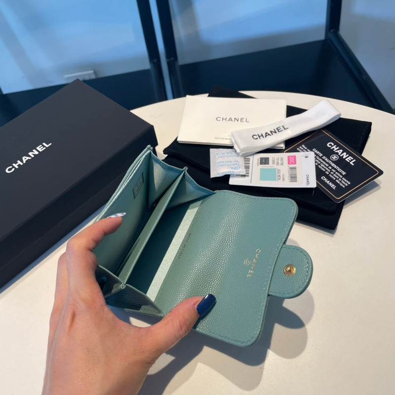 Ch*el classic flap wallet haze blue