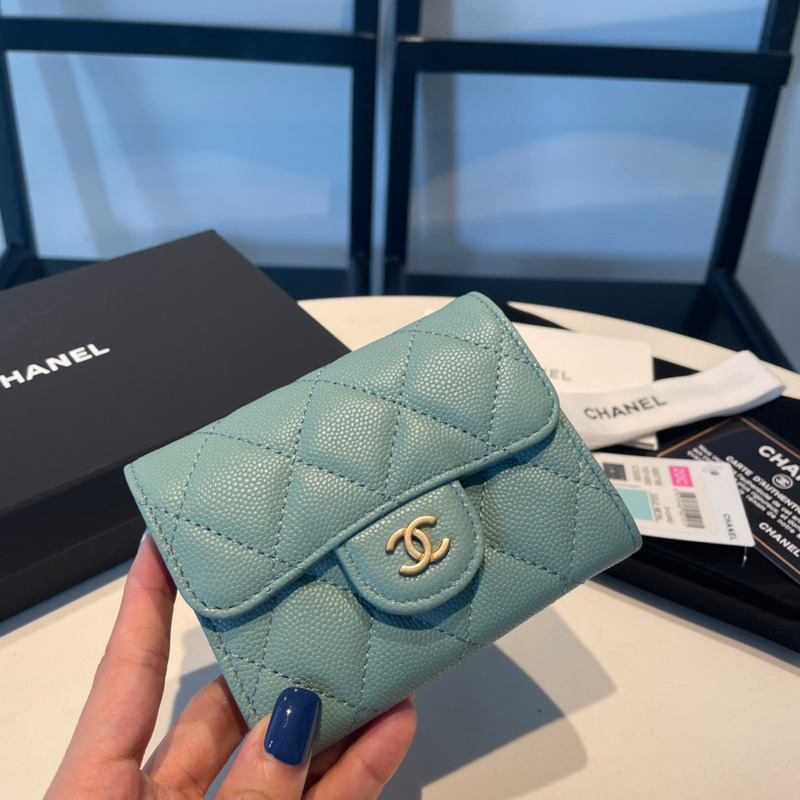 Ch*el classic flap wallet haze blue