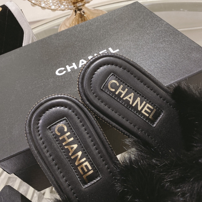 Ch*el mules shearling lambskin black and white