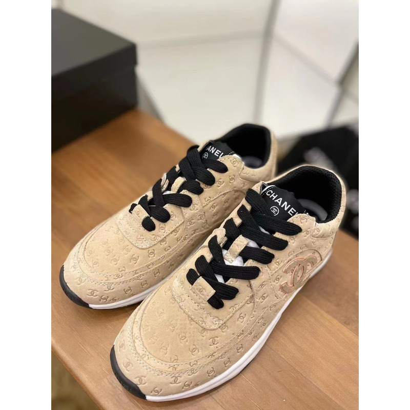 Ch*el nylon suede calfskin printed cc sneakers