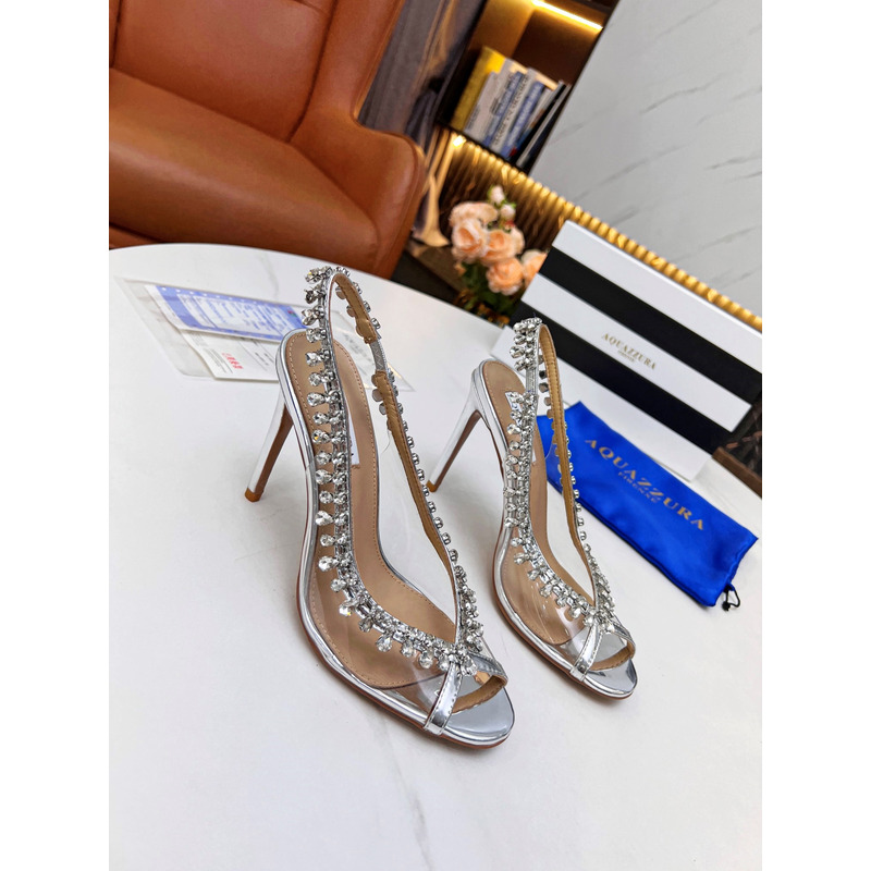 Aquazzura Temptation Crystal Embellished Open Toe Pumps Silver