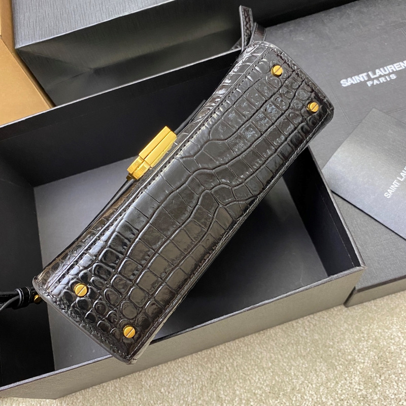 Saint Laurent Navy Crocodile-Embossed Cassandra Top Handle Bag