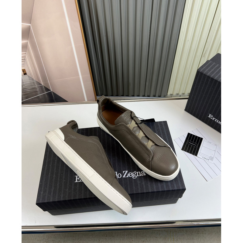 Ermenegildo Zegna Brown Deerskin Triple Stitch Low Top Sneaker