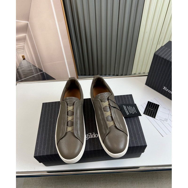 Ermenegildo Zegna Brown Deerskin Triple Stitch Low Top Sneaker