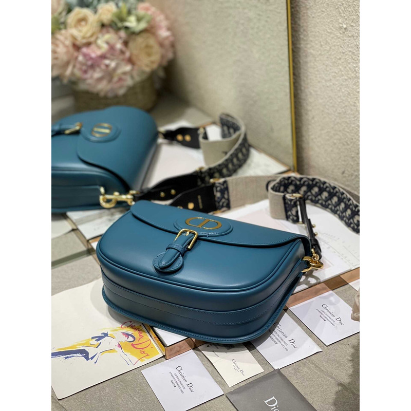 D*or large D*or bobby bag blue denim glossy calfskin
