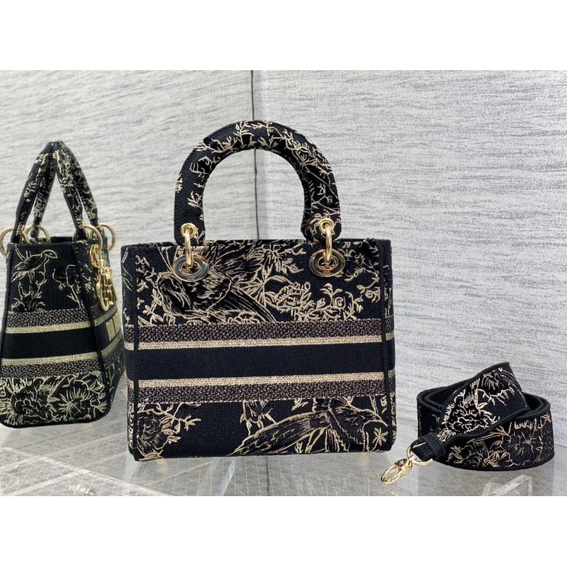 D*or medium lady d-lite bag black cotton multicolour D*or jardin d\