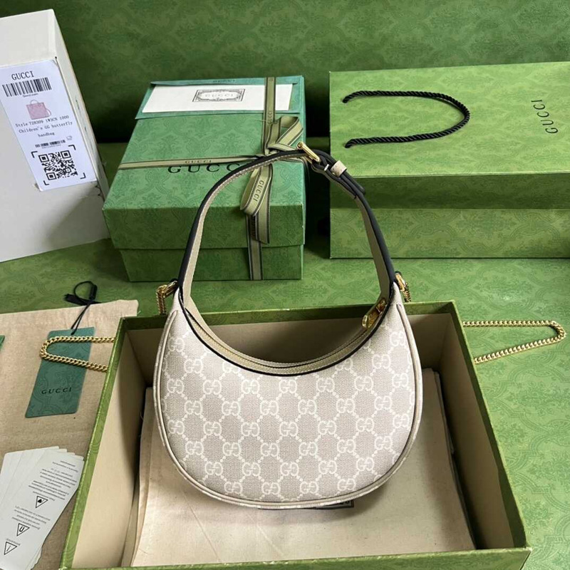 g*u*i half-moon shaped bag mini gg S*p*e beige/white