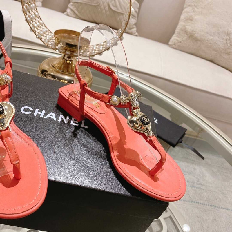 Ch*el lambskin metal diamanté & imitation pearls sandals red