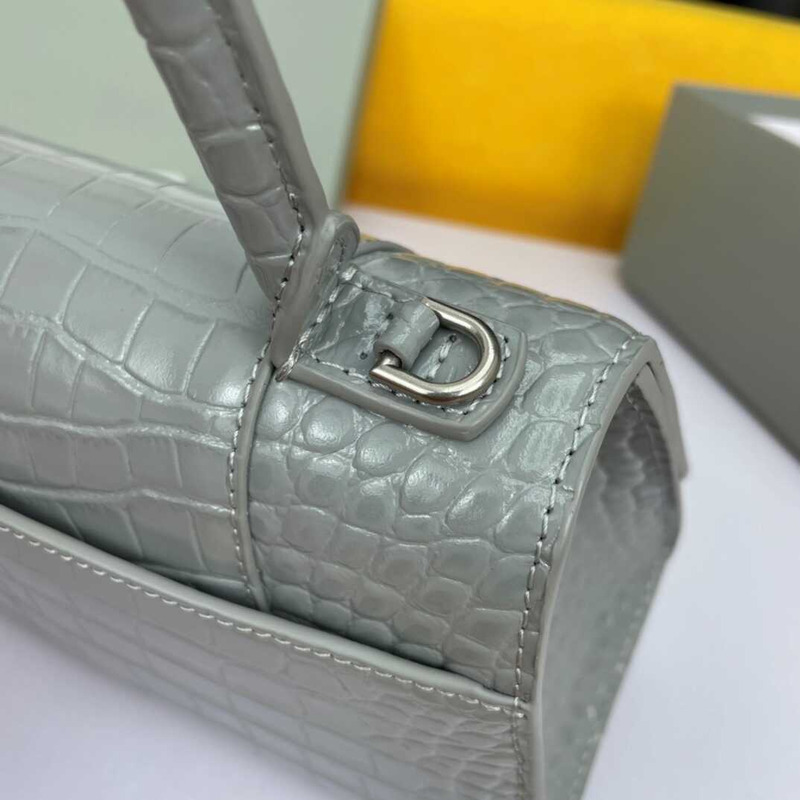 Ba*len*cia*ga  hourglass s bag in crocodile-effect leather gray