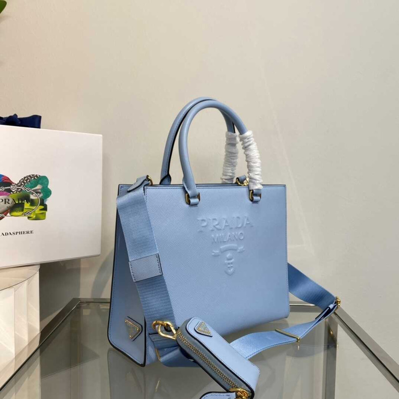 Pra*a medium saffiano leather handbag blue