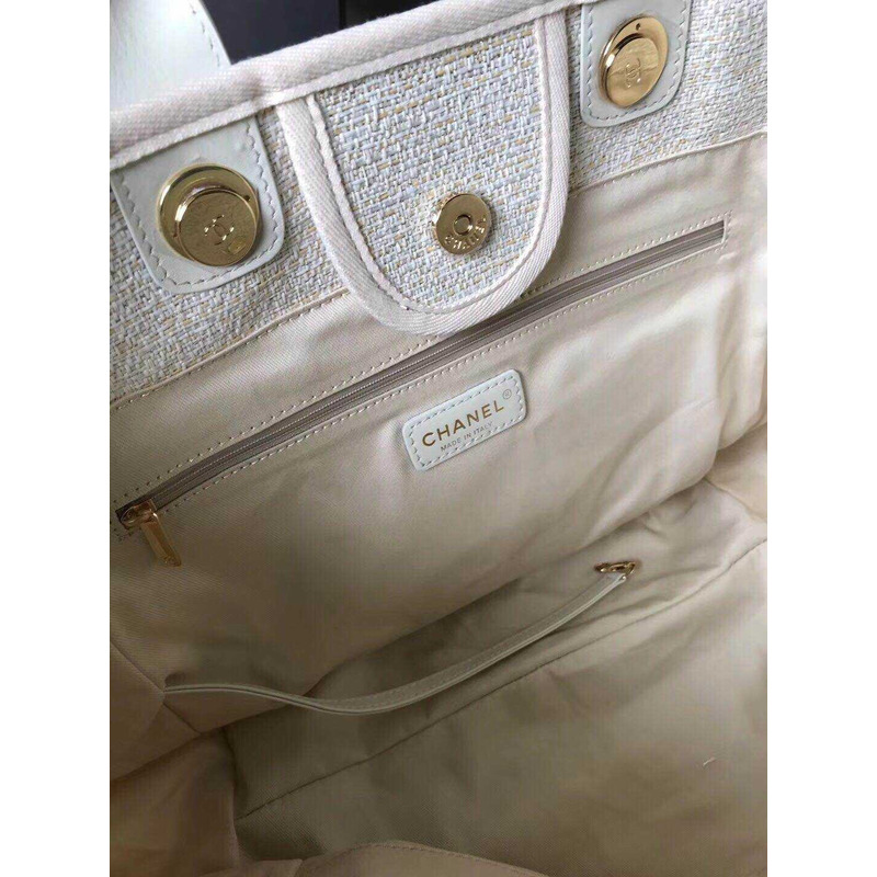 Ch*el deauville chain bag cream white women tweed tote