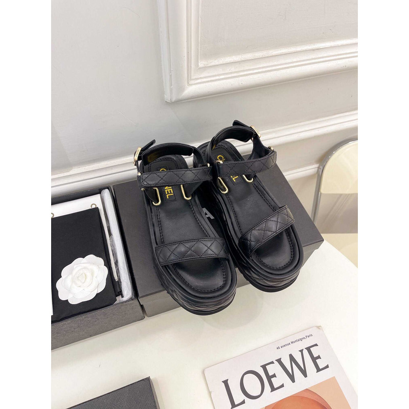 Ch*el black leather sandals in black