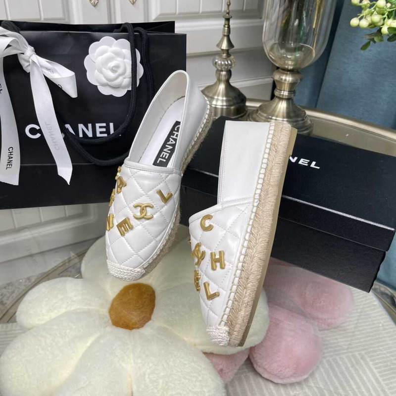 Ch*el logo quilted espadrilles white