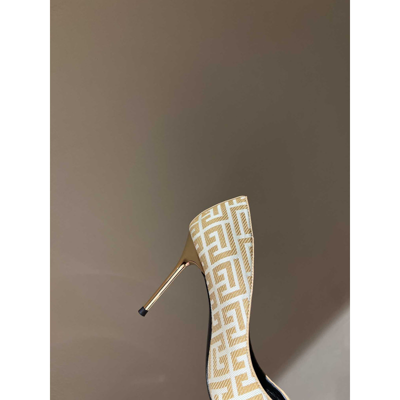 Balmain  Logo Monogram Pointed Toe Pumps Yellow&White
