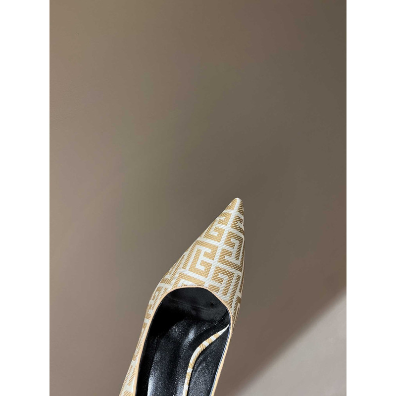Balmain  Logo Monogram Pointed Toe Pumps Yellow&White