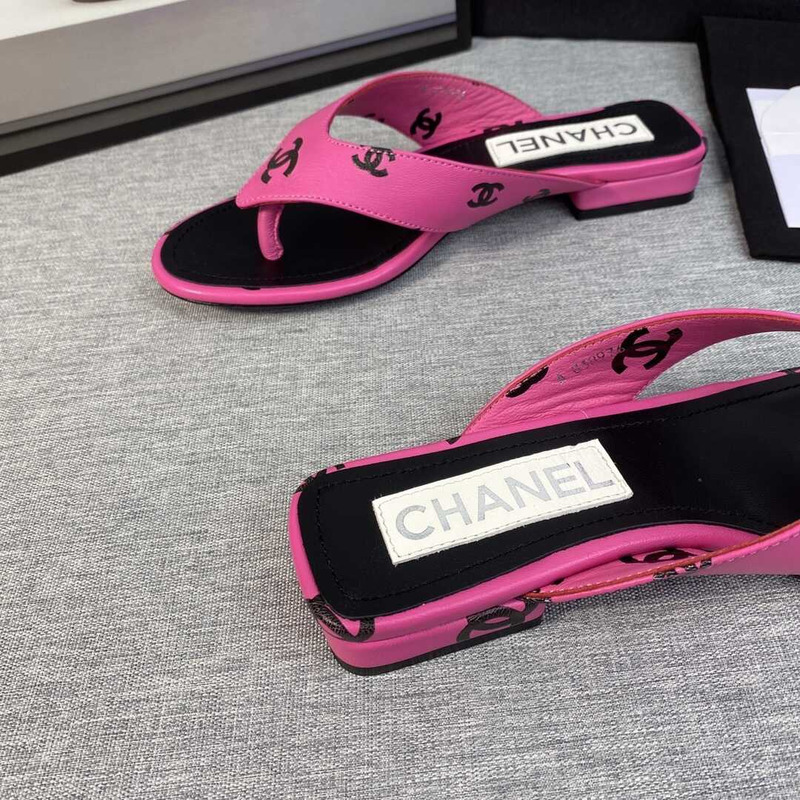 Ch*el leather flip flops sandals rose red