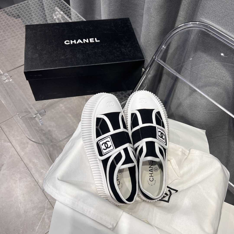 Ch*el + vintage white&black sneakers