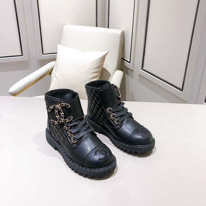 Ch*el kids cc chain buckle leather boots