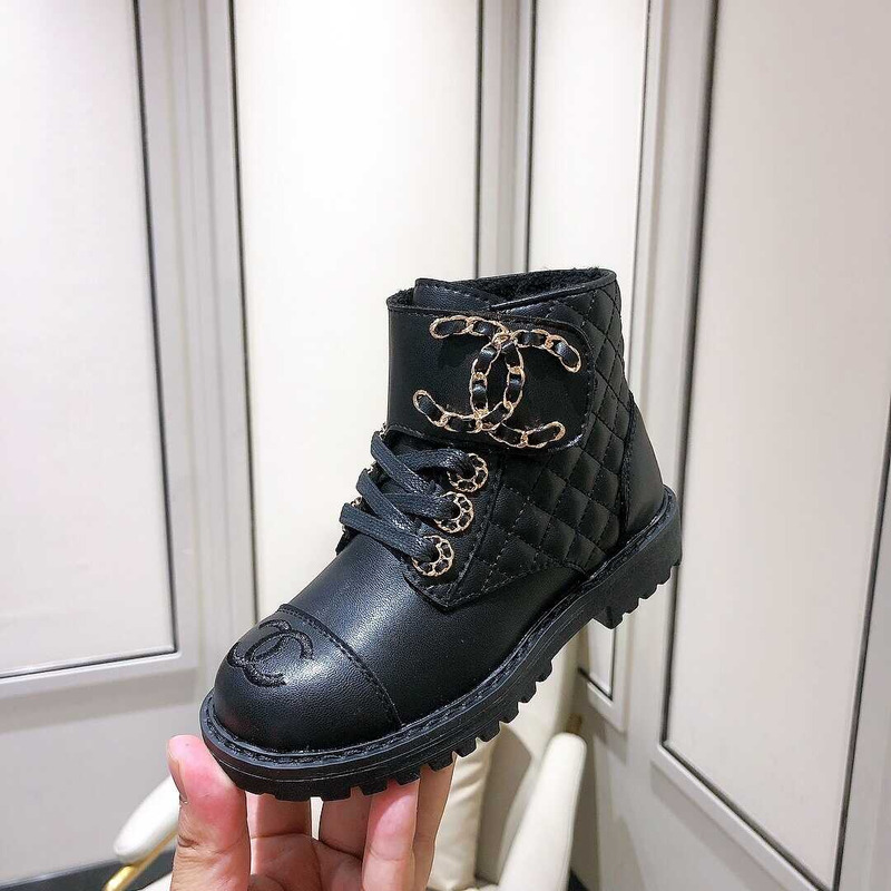 Ch*el kids cc chain buckle leather boots