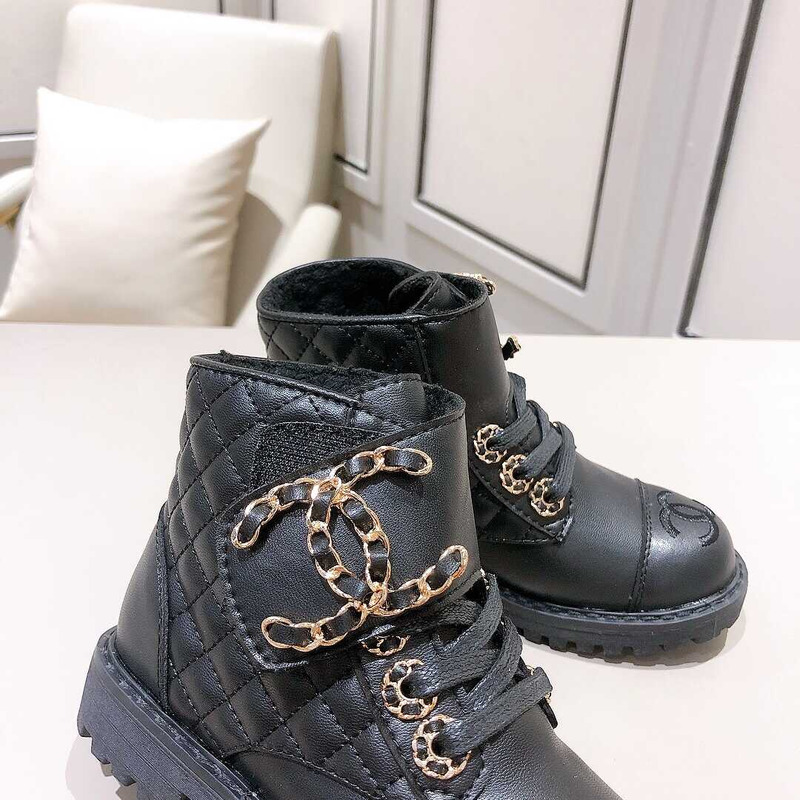 Ch*el kids cc chain buckle leather boots