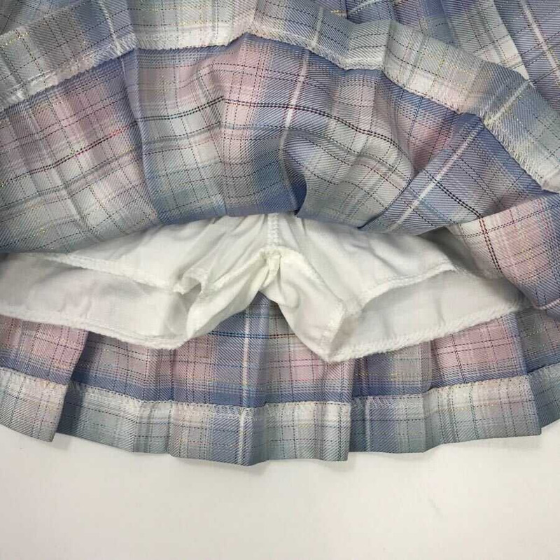 G*u*i kids plaid outfits long sleeve button down blouse shirt+pleated mini blue skirt set