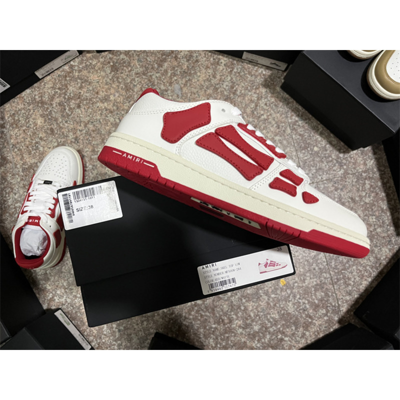 AMIRI Skel Leather Low-Top Sneakers White&Red