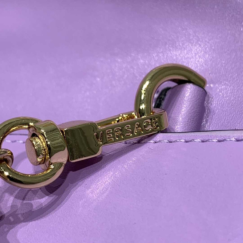 Versace Greca Goddess Leather Wallet On Chain Purple