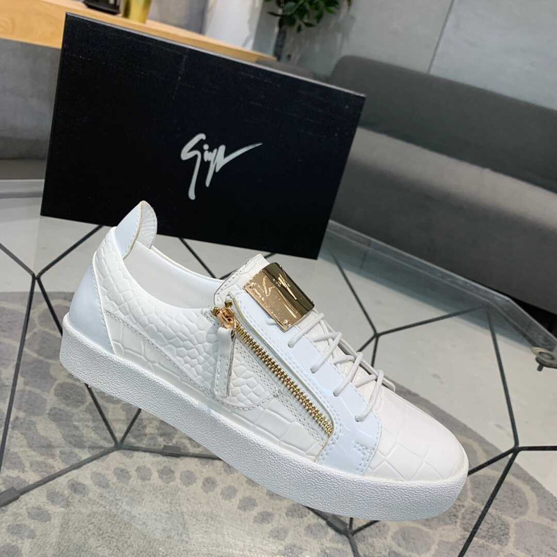 Giuseppe Zanotti Frankie Crocodile Embossed Low-Top Sneakers White