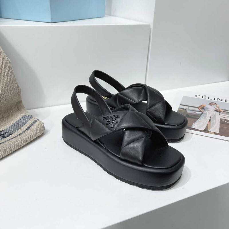 Pra*a quilted nappa leather flatform sandals black