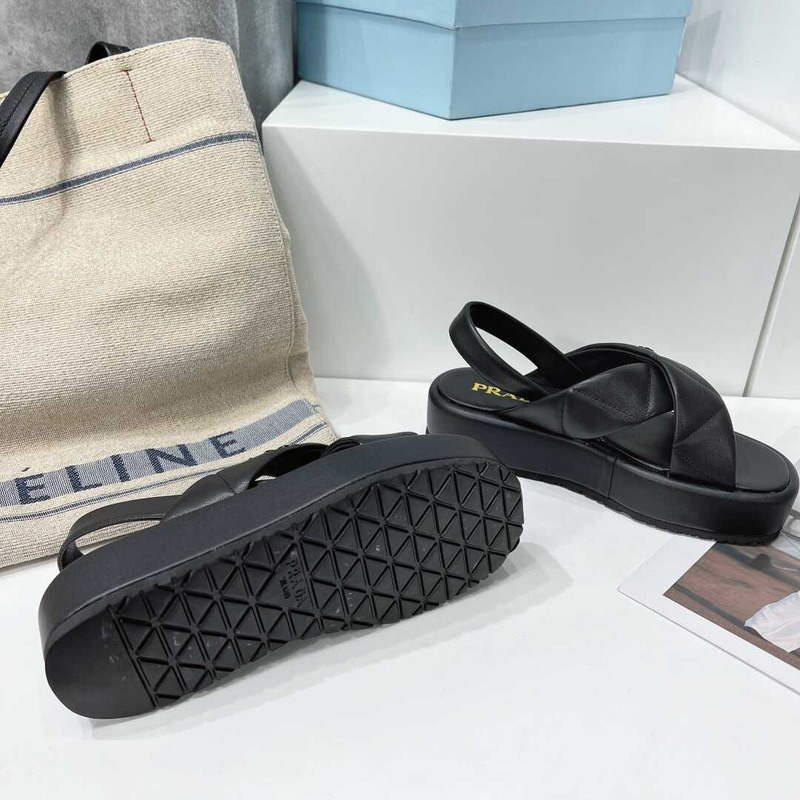 Pra*a quilted nappa leather flatform sandals black