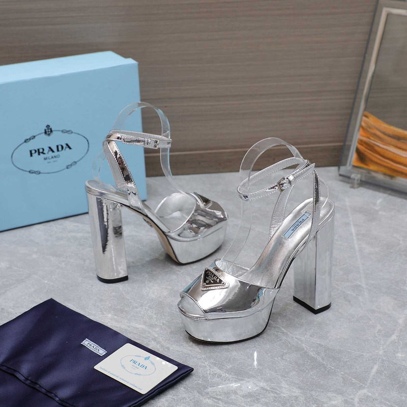 Pra*a metallic leather platform triangle logo sandals