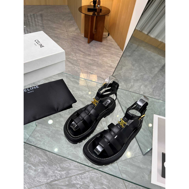 Ce**e clea triomphe calfskin block heel roman sandals black