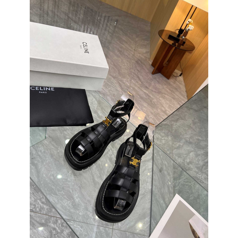 Ce**e clea triomphe calfskin block heel roman sandals black
