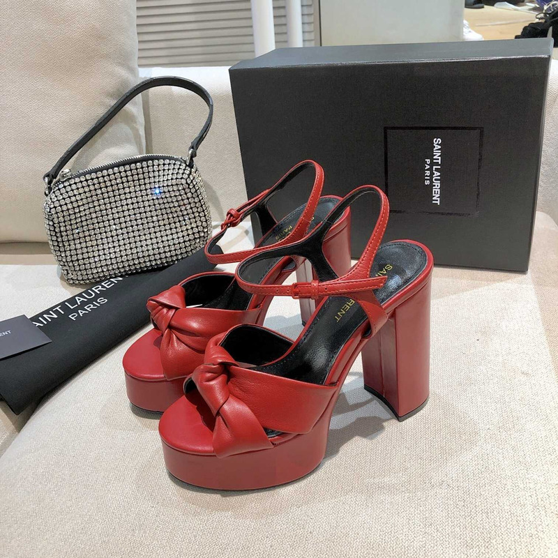 Saint Laurent Red Bianca Suede Platform Sandals