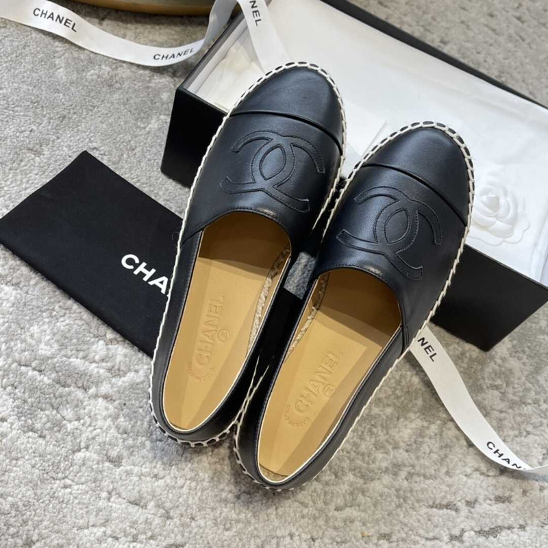 Ch*el black leather espadrilles