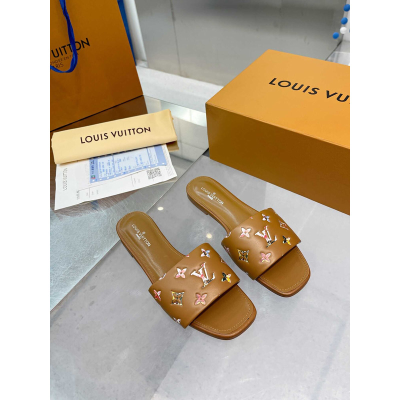 l**is V*t*n revival flat mule slides brown