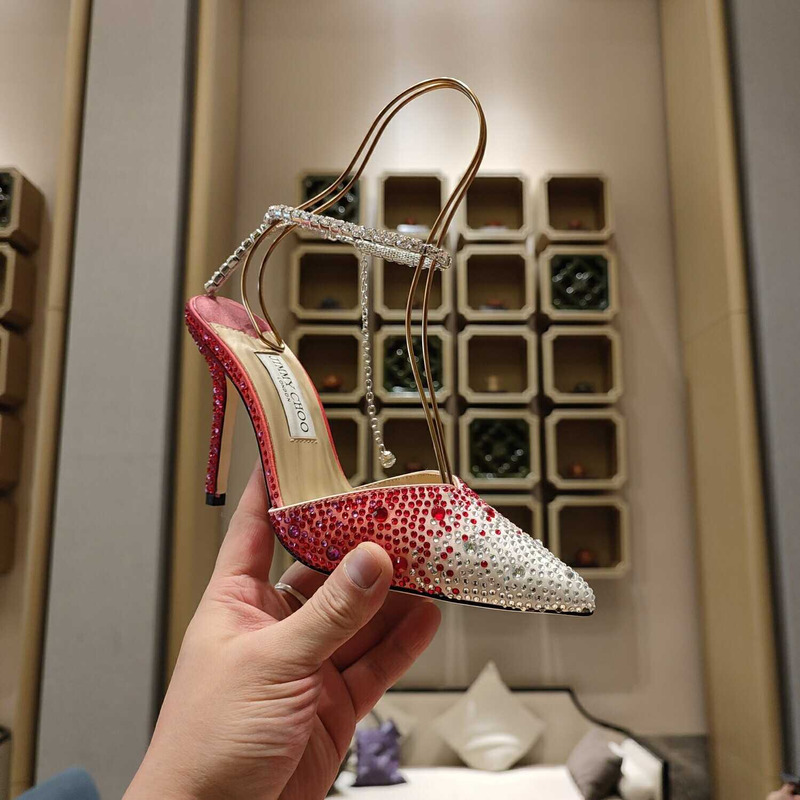 Jimmy Choo Saeda 100 Glitter Plexi & Leather Pump Red And White