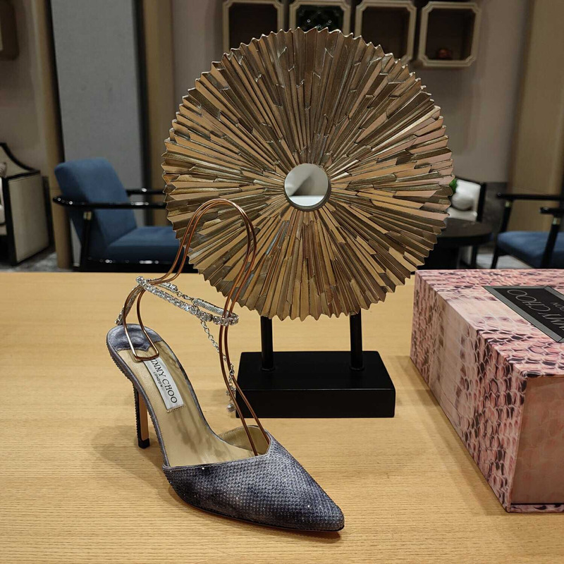 Jimmy Choo Saeda 100 Glitter Plexi & Leather Pump Grey