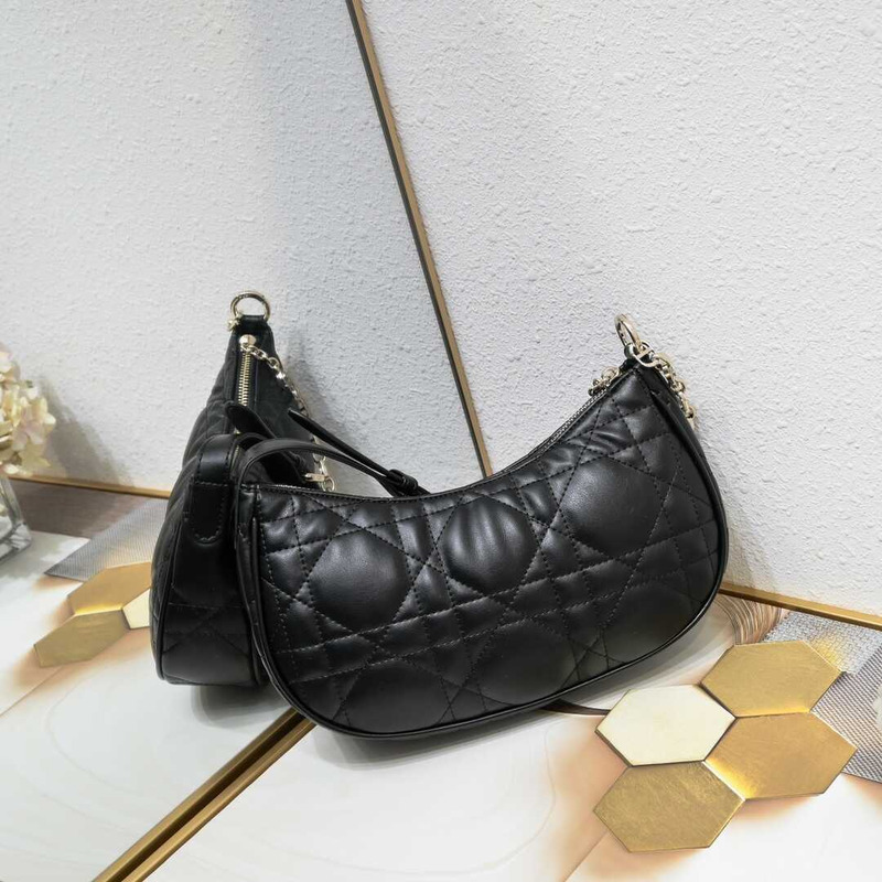 D*or soft leather quilted hobo bag black