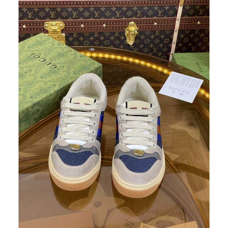 G*u*i screener sneaker beige/blue leather and gg canvas