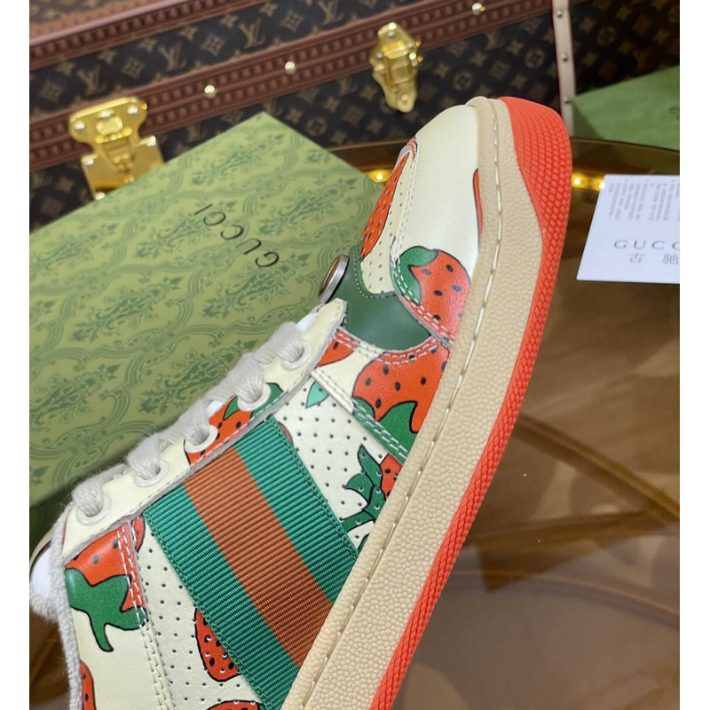 G*u*i  screener lace-up sneakers strawberry print