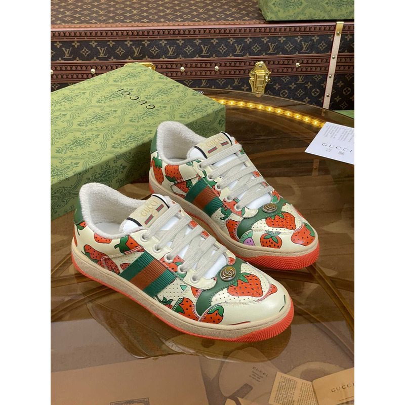 G*u*i  screener lace-up sneakers strawberry print
