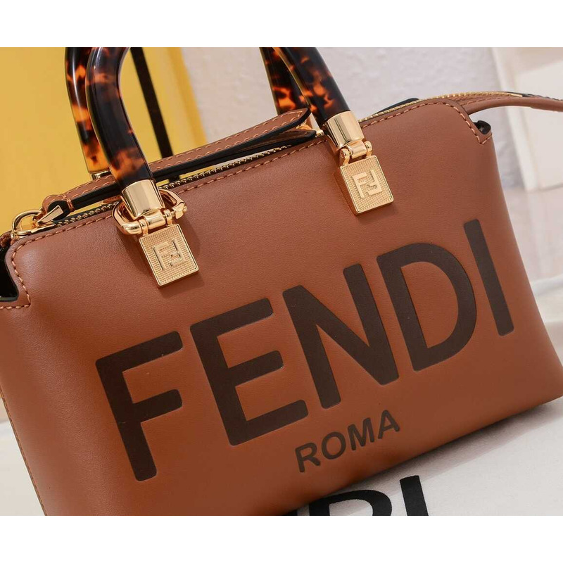 F**di by the way mini leather small boston bag brown