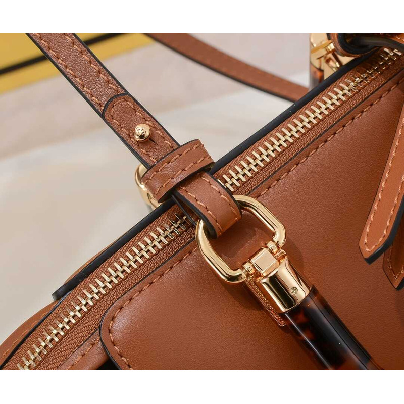 F**di by the way mini leather small boston bag brown